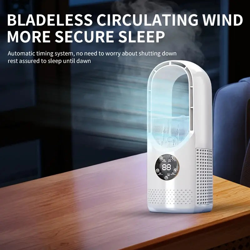 Bladeless Mini AC Fan – Quiet Cooling with Night Light