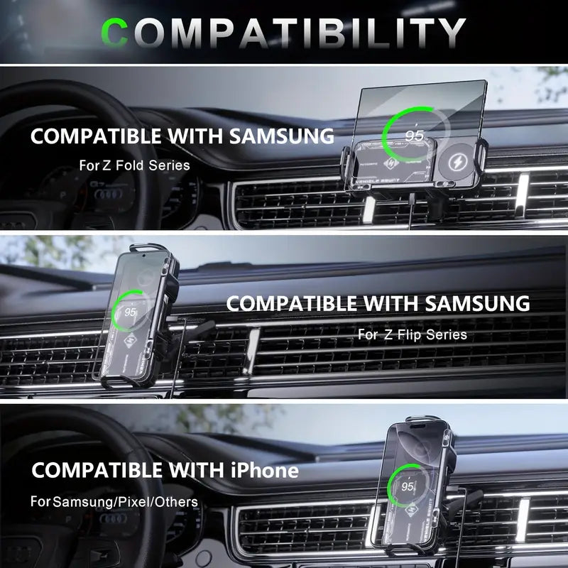 Rotating Car Holder + Wireless Charger – Drive Smarter