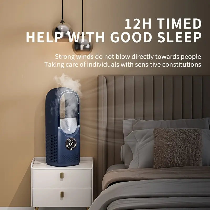 Bladeless Mini AC Fan – Quiet Cooling with Night Light