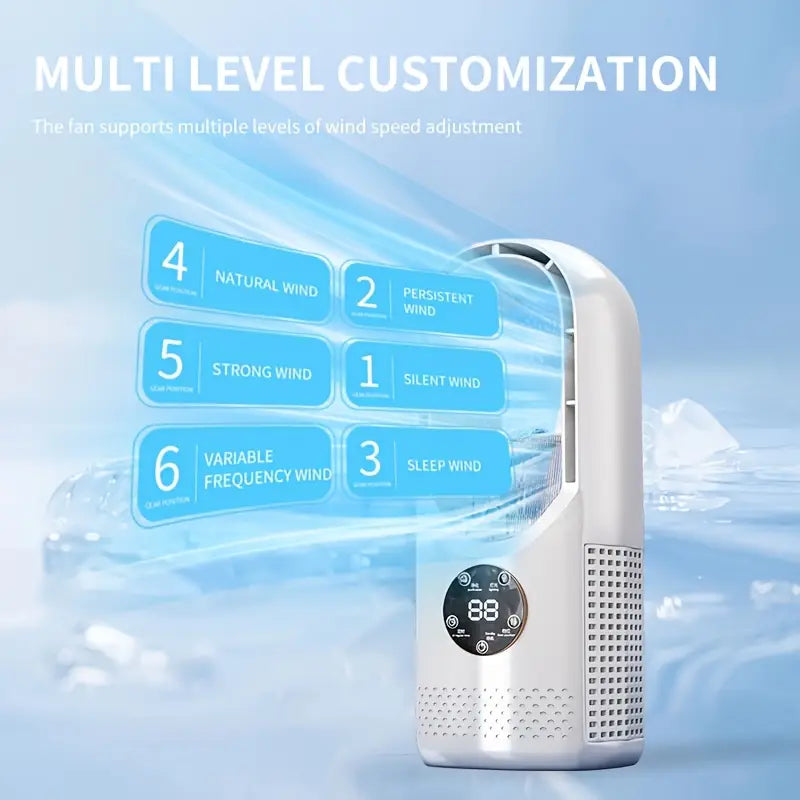 Bladeless Mini AC Fan – Quiet Cooling with Night Light