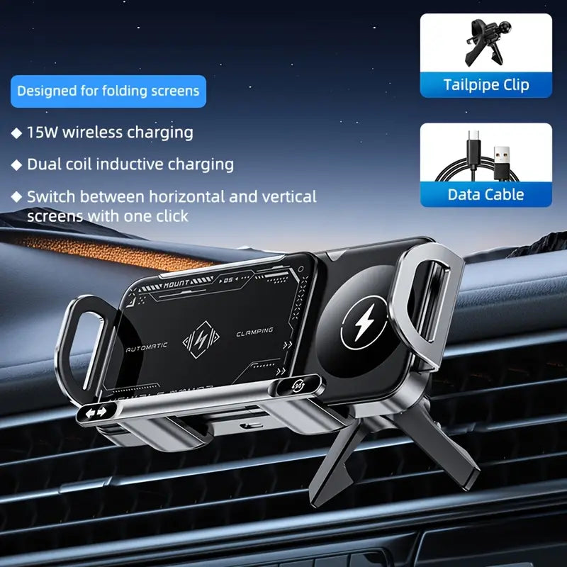 Rotating Car Holder + Wireless Charger – Drive Smarter