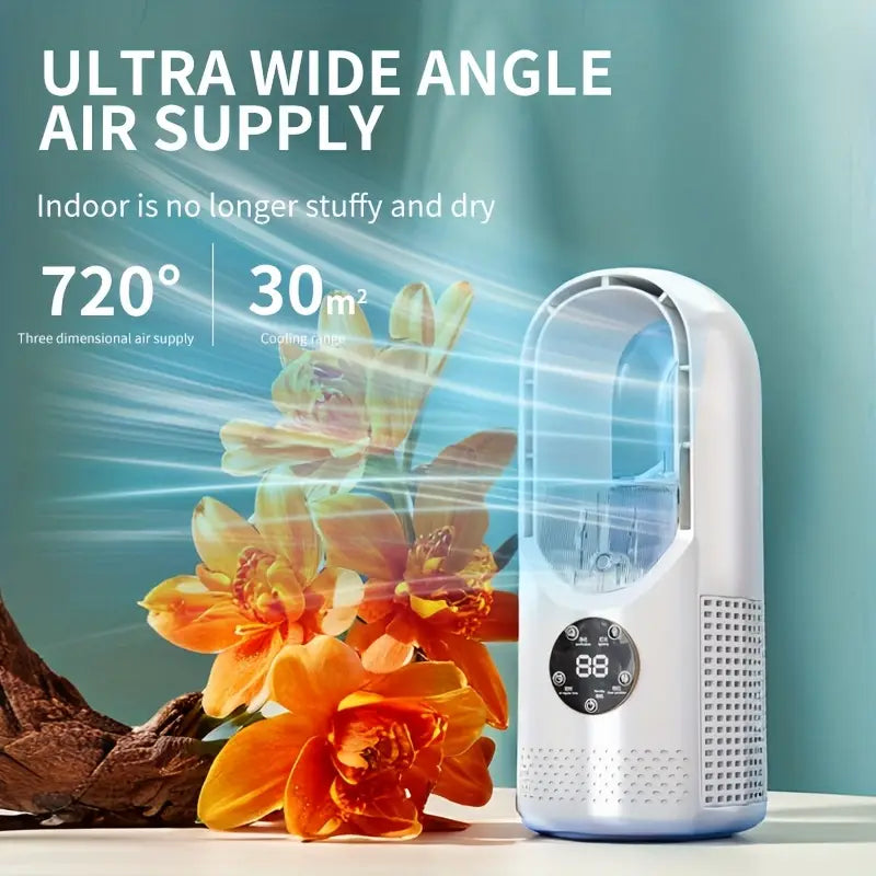 Bladeless Mini AC Fan – Quiet Cooling with Night Light