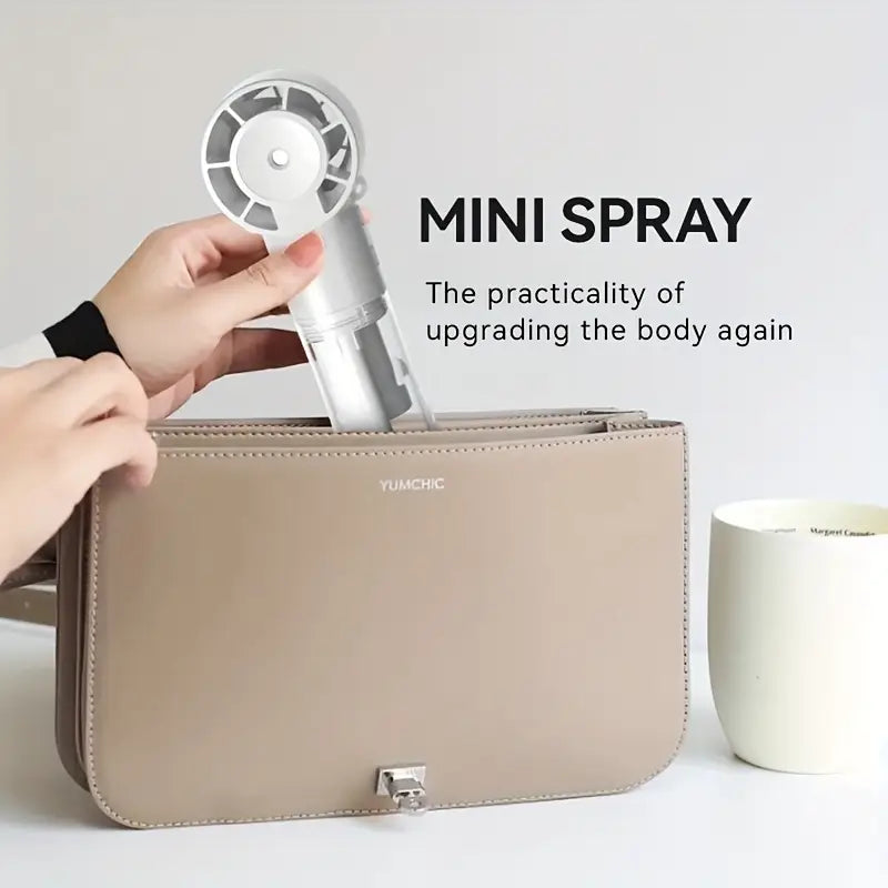 Rechargeable Spray Fan – Mist + Cooling On The Go