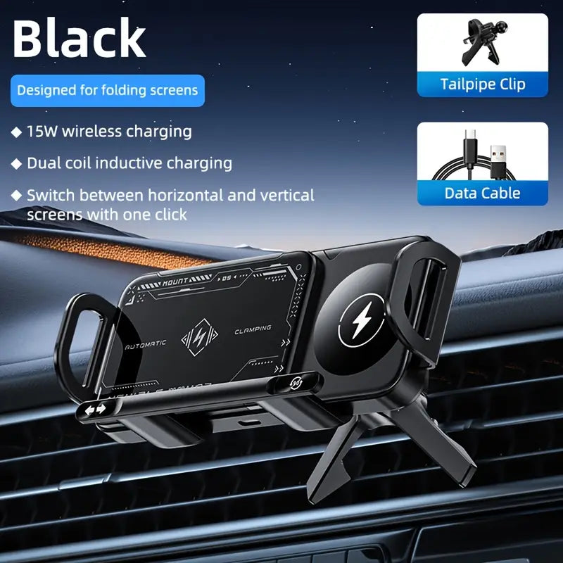Rotating Car Holder + Wireless Charger – Drive Smarter