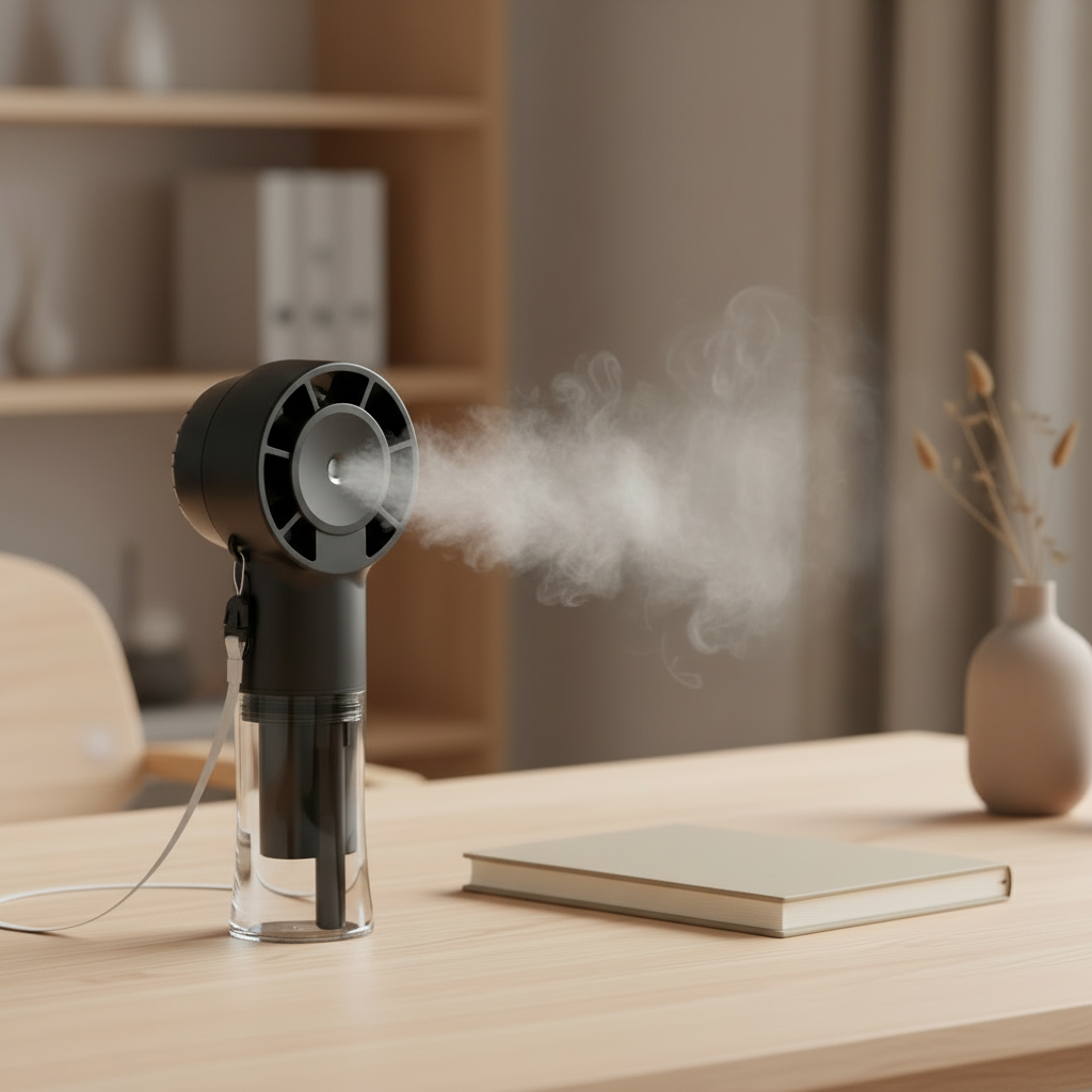 Rechargeable Spray Fan – Mist + Cooling On The Go