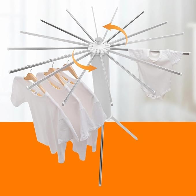 360° rotating arms provide maximum drying space while saving floor area perfect for daily laundry.
